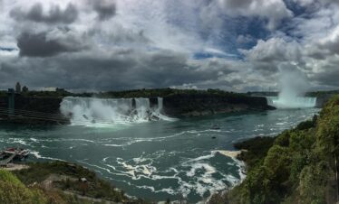 niagara falls, niagara, nature, canada, us, us falls, horseshoe falls, view, beautiful, water, clouds, rock, boat, panorama